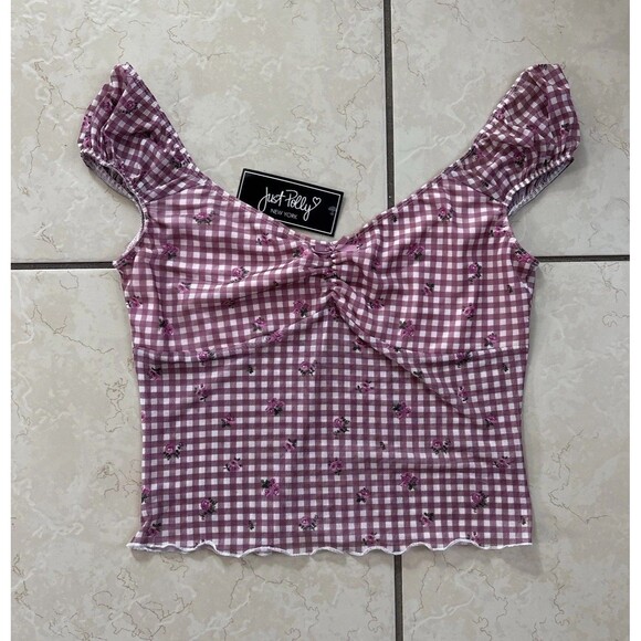 Y2K Just Polly NY Gingham Pink + White Floral Tank Top Women’s Large - Picture 1 of 8